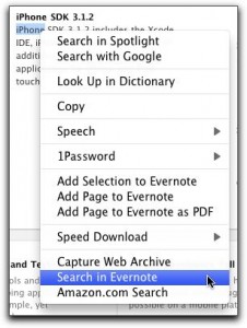 Evernote Search Context Installed Services appear at the bottom of your Contextual Menu